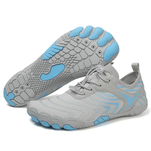 Damen Herren Wandern Barfußschuhe Breite Zehenbox Wasserschuhe Schnell Trocken Schwimmschuh Atmungsaktiv & Rutschfest für Pool Strand Surf Walk Wasser Yoga, Grau A819, 12 Women/11 Men von coleyn
