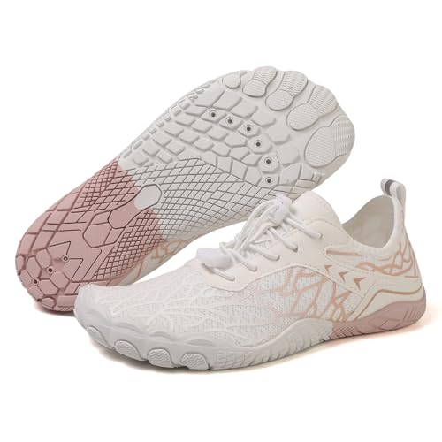 Damen Herren Wandern Barfußschuhe Breite Zehenbox Wasserschuhe Schnell Trocken Schwimmschuh Atmungsaktiv & Rutschfest für Pool Strand Surf Walk Wasser Yoga, Pink 811, 9-9.5 Women/7-7.5 Men von coleyn