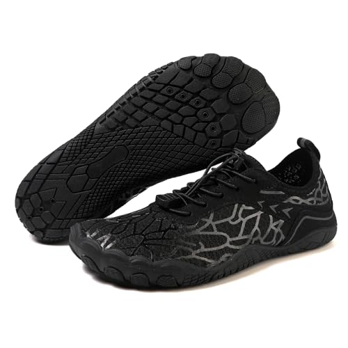 Damen Herren Wandern Barfußschuhe Breite Zehenbox Wasserschuhe Schnell Trocken Schwimmschuh Atmungsaktiv & Rutschfest für Pool Strand Surf Walk Wasser Yoga, Schwarz 811, 7 Women/5.5 Men von coleyn