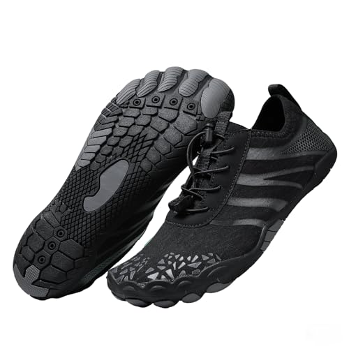 Damen Herren Wandern Barfußschuhe Breite Zehenbox Wasserschuhe Schnell Trocken Schwimmschuh Atmungsaktiv & Rutschfest für Pool Strand Surf Walk Wasser Yoga, Schwarz A826, 7 Women/5.5 Men von coleyn