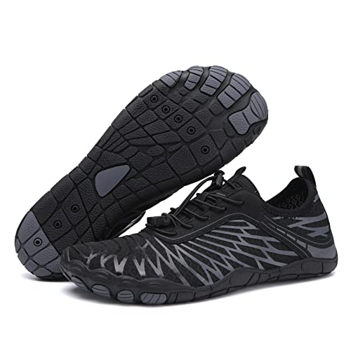 Damen Herren Wandern Barfußschuhe Breite Zehenbox Wasserschuhe Schnell Trocken Schwimmschuh Atmungsaktiv & Rutschfest für Pool Strand Surf Walk Wasser Yoga, Schwarz A8305, 12 Women/11 Men von coleyn