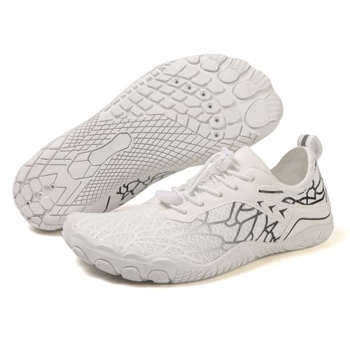 Damen Herren Wandern Barfußschuhe Breite Zehenbox Wasserschuhe Schnell Trocken Schwimmschuh Atmungsaktiv & Rutschfest für Pool Strand Surf Walk Wasser Yoga, Weiß 811, 9 Women/8 Men von coleyn