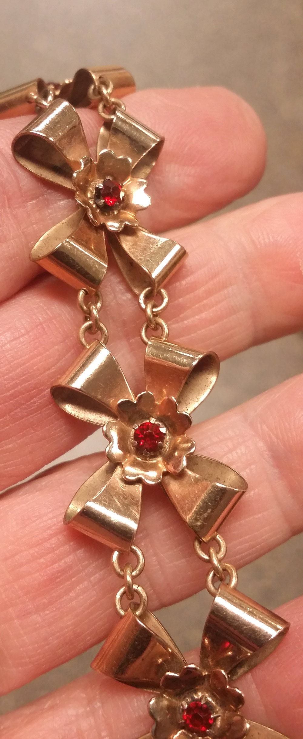 1940Er Retro Louis Stern 12Ktgf Bogen-Armband Mit Roten Steinen 12Kt Gf Jahre L.s.co. L.s. Co. Gf Link Bogen Armband von collectiblejewels