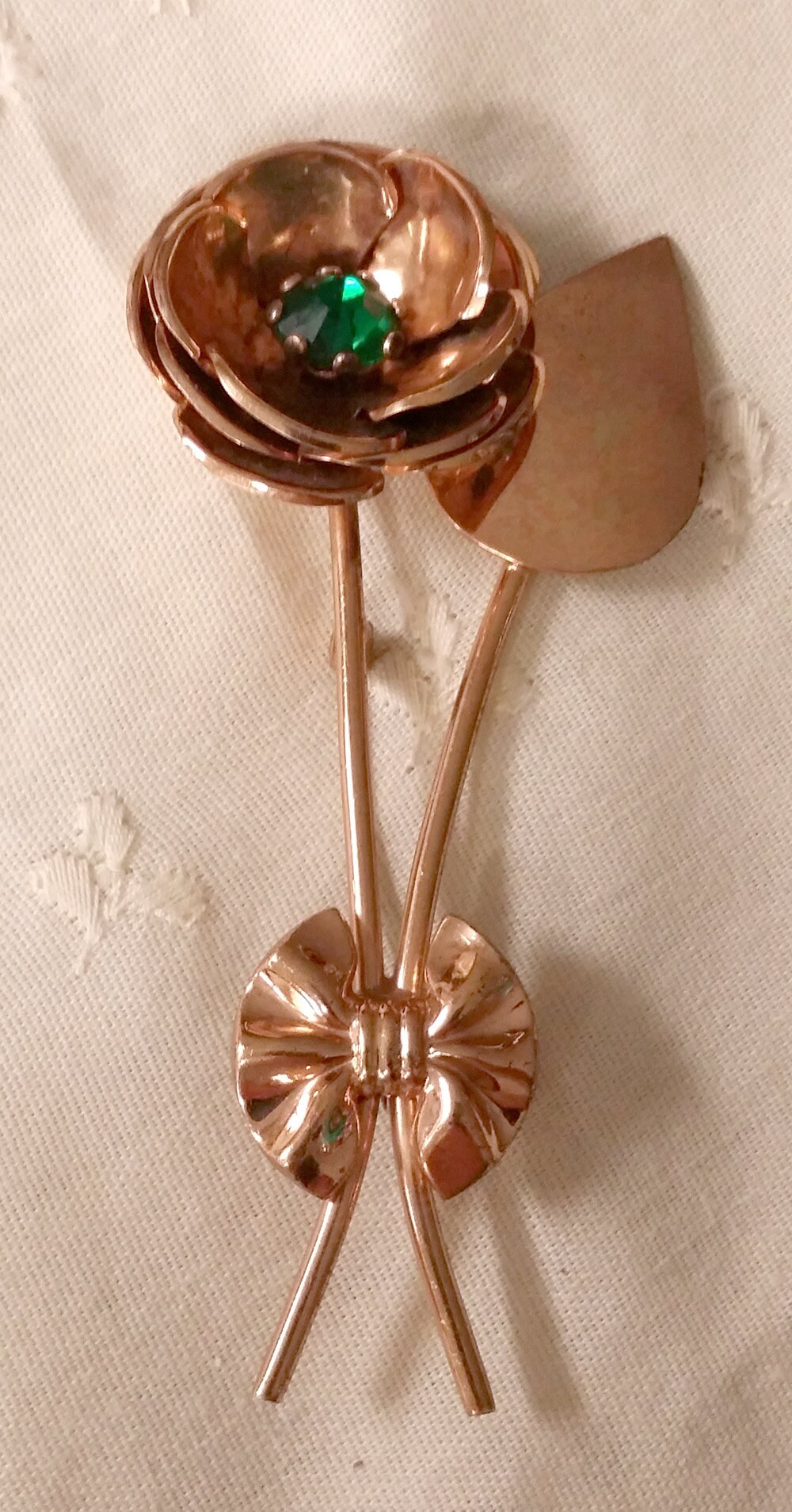 1940Er Jahre Retro Stilisierte Smaragd Rs Vermeil Blumen Brosche Pin Rose Gold Über Sterling 3-1/4" von collectiblejewels