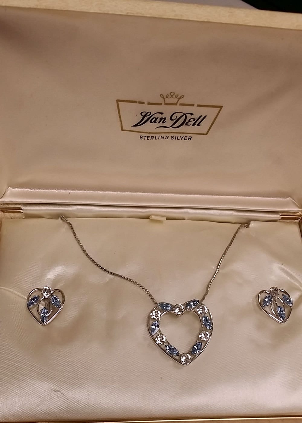 1950Er Jahre Van Dell Sterling Silber Kristall Herz Schraube Wieder Ohrring Set Nos von collectiblejewels