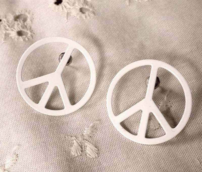 1970Er Jahre Weiße Emaille Peace Zeichen Ohrstecker Ohrringe von collectiblejewels