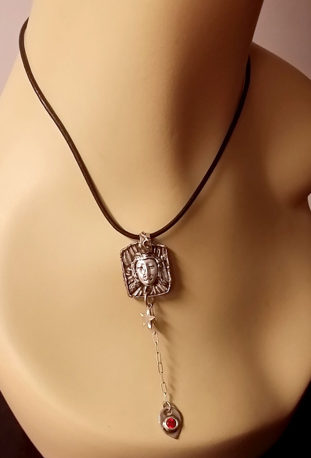 Handgefertigte Unikat.999 Fein Silber "Maya-Göttin" Anhänger Sterling Silver Star Leder Halsband Ss Ergebnisse von collectiblejewels