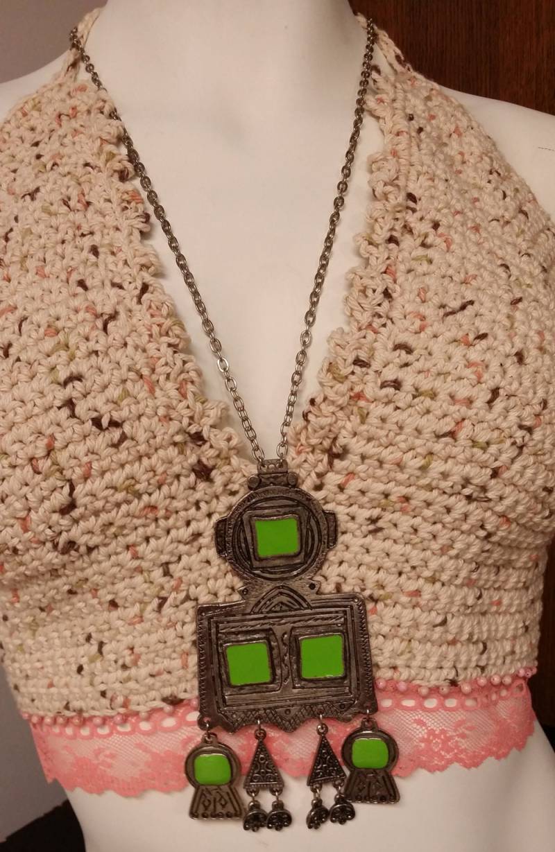 Vintage 1970Er Jahre Mod Emaille Roboter Metallskulptur Runway Halskette von collectiblejewels
