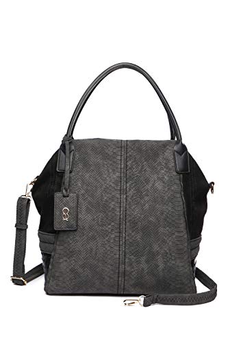 collezione alessandro Große Schultertasche Maxim in modischem Materialmix mit Umhängeriemen 35cm x 31cm x 20cm von collezione alessandro