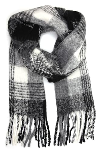 collezione alessandro Italienischer Schal Beth kariert mit Fransen 210cm x 30cm von collezione alessandro