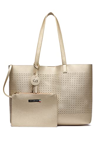 collezione alessandro Schultertasche Glam XL Luxus Shopper in gold 42cm x 32cm x 12cm von collezione alessandro