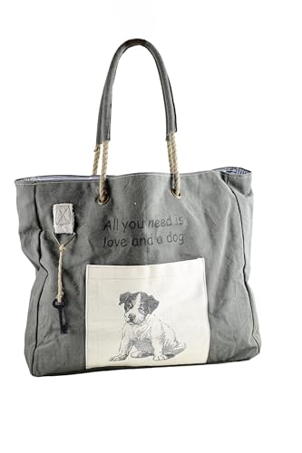 collezione alessandro Schultertasche Hund aus Stoff mit Seilhenkel und Hunde Motiv 40cm x 35cm x 8cm von collezione alessandro