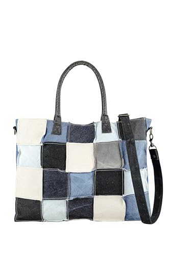 collezione alessandro Schultertasche Patchwork Jeans aus 45 Jeanspatches genäht 45cm x 33cm x 9cm von collezione alessandro