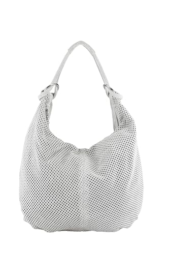 collezione alessandro Schultertasche Velour aus weichem Leder mit modischer Lochung 49cm x 39cm x 8cm von collezione alessandro