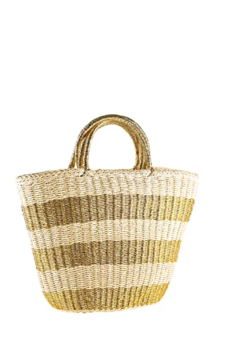 collezione alessandro Strohtasche Aurel mit goldenen Akzenten und XXL-Henkel 42cm x 30cm x 16cm von collezione alessandro