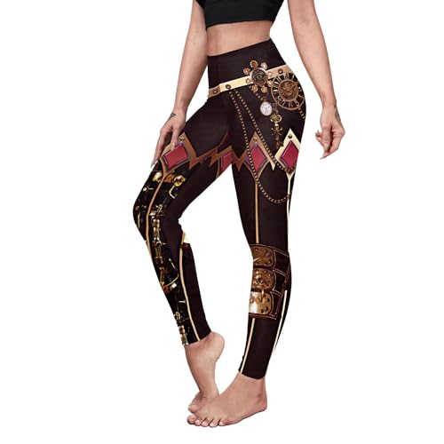 Damen Steampunk Retro Leggings Comic Cosplay Punk Druck Polyester Gothic Hose Caprihose S-4XL Übergröße, Steampunk Retro 13, M von color cosplayer