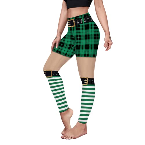 color cosplayer St. Patrick's Day Leggings Kleeblatt dehnbare Strumpfhose Yogahose für Damen, St Patrick Plaid, X-Groß von color cosplayer