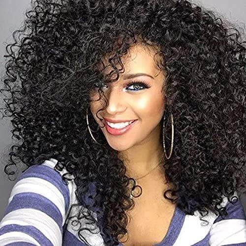 Colorfulpanda Perücke Afro Kinky Schwarze Damen Kurze Wellige Perücken Locken Für Frauen Synthetische Natürliche Haar Wig mit Pony Natürlich lockige Perücke(Schwarz) von colorful panda