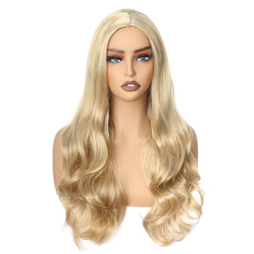 Colorfulpanda Lange Gewellt Blond Perücke Damen, Lockige Volle NatüRlich Synthetische Haar Kostüm Charmante Perücke für Frauen Mädchen Karneval Fasching Party Halloween Cosplay,65cm von colorful panda