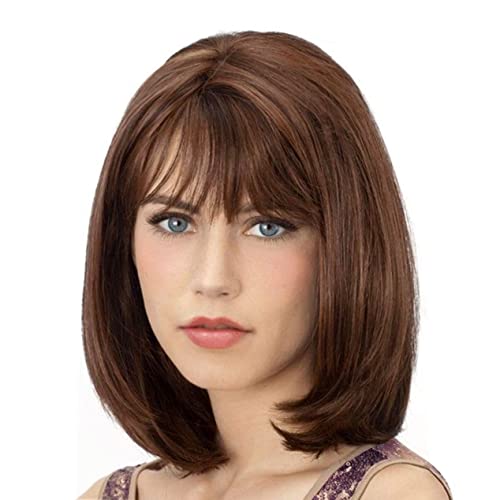 Colorfulpanda Natürliche Kurze Bob Braun Haar Perücken mit Pony Synthetische Bunte Kostüm Cosplay Tägliche Party Perücke für Frauen Brown Wig von colorful panda