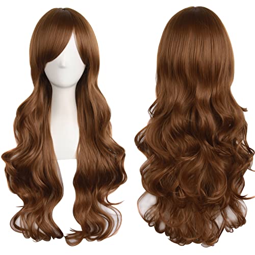 Colorfulpanda Perücke Braun Lange Natürliche Gewellte Mode Locken Perücke mit Pony Synthetische Wig für frauen mädchen Cosplay Halloween kostüm party,perücke Rot Braun 80 cm von colorful panda