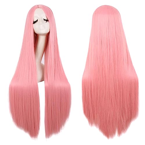 colorful panda Cosplay-Perücke für Damen, glattes Kunsthaar, Mittelscheitel, für Party, Halloween, Kostüm, Anime, 80 cm lang, Rosa, mit Perückenkappe colorful panda Cosplay-Perücke für Damen, glattes Kunsthaar, Mittelscheitel, für Party, Halloween, Kostüm, Anime, 80 cm lang, Rosa, mit Perückenkappe von colorful panda