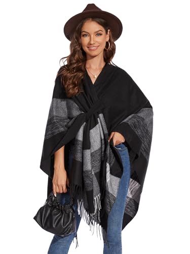 colornial Eleganter Damen-Schal-Cape mit Vorderseite Offener Weicher Poncho, Geeignet für Frühling, Herbst und Winter (Schwarz) von colornival