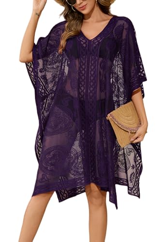 colornival Damen Bademode Überwurf für Strand und Pool, Spitze V-Ausschnitt Badeanzug Kleid, Bikini Überwurf von colornival