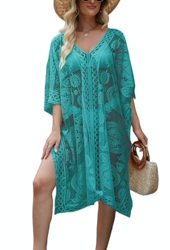 colornival Damen Bademode Überwurf für Strand und Pool, Spitze V-Ausschnitt Badeanzug Kleid, Bikini Überwurf von colornival