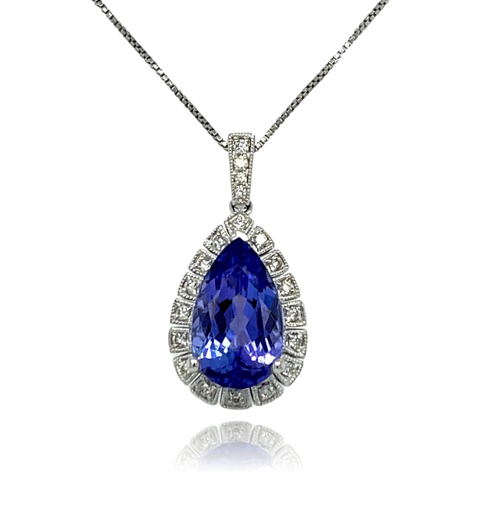 Aaa Teardrop Tansanit Und Diamant Halo Anhänger in 18K Weißgold von colorplusjewelryny