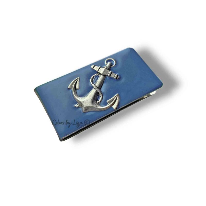Handbemalte Anker Geldklammer Blaue Iris Emaille von colorsbyliza