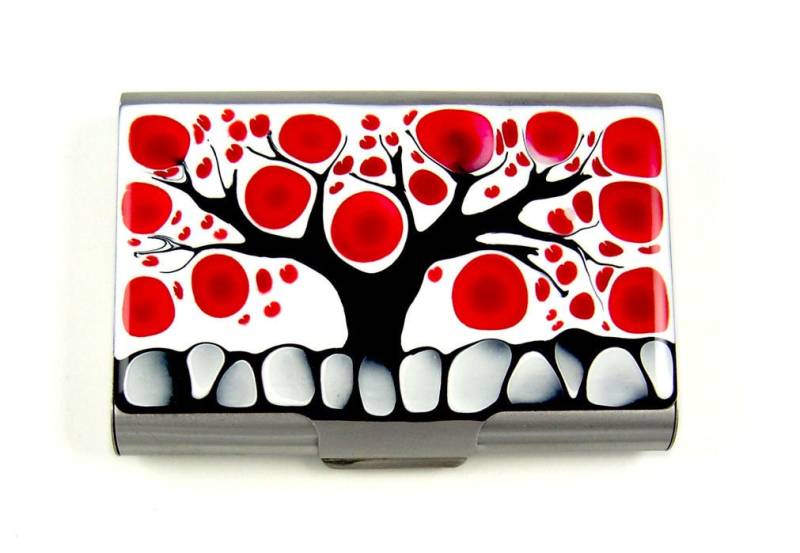 Handbemalter Baum Des Lebens Kartenetui Emaille-Finish, Personalisierte Option von colorsbyliza