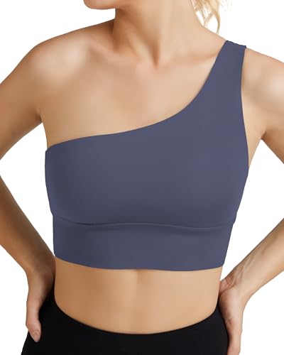 colorskin Sport-BH für Damen, einschultrig, mit herausnehmbaren Pads, mittlere Unterstützung, Workout, asymmetrischer linker Schulter-BH, grau-blau, small colorskin Sport-BH für Damen, einschultrig, mit herausnehmbaren Pads, mittlere Unterstützung, Workout, asymmetrischer linker Schulter-BH, grau-blau, small von colorskin