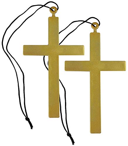 com-four® 2 Halsbänder mit großen Priesterkreuzen zum Verkleiden an Fasching, Karneval oder Halloween - Halskette mit Kreuz für Priester-, Pfarrer-, Bischof- oder Nonnenkostüm (goldfarben/schwarz) von com-four