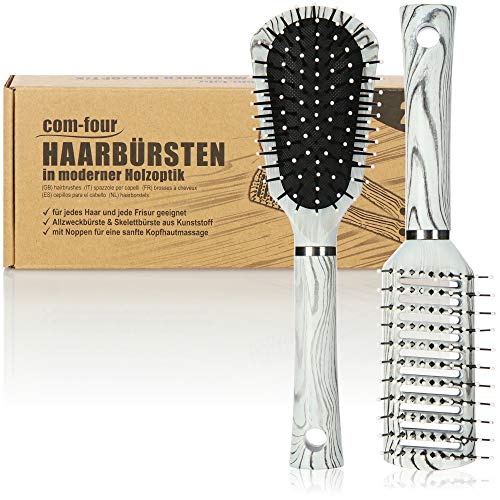COM-FOUR® 2-teiliges Haarbürsten Set für Frauen und Männer - Skelettbürste, Allzweckbürste - Haarstyling (2er Set Schwarz Weiß) von com-four