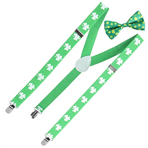 com-four® 2-teiliges St. Patricks Day Set - Hosenträger und Fliege im Leprechaun-Look - Verkleidung für Karneval und Motto-Partys - Kostüm-Accessoires (02-teilig - Set16) von com-four
