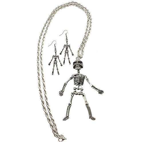 com-four® 3-teiliges Halloween Kostümset - Verkleidung für Mottopartys oder an Halloween - Accessoires für Gruselkostüme (Skelett - Kette+Ohrhänger) von com-four