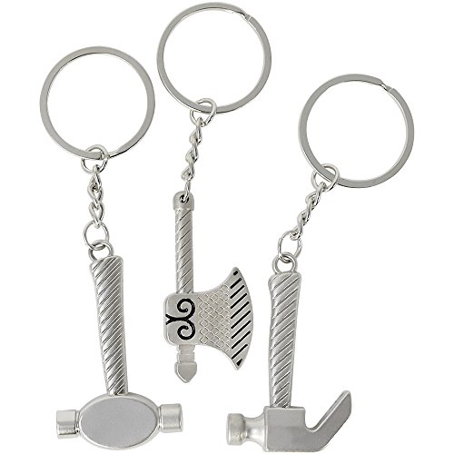 com-four® 3x Wikinger-Schlüsselanhänger, Hammer und Beil aus Metall als Anhänger, Design im mittelalterlichen Wikinger-Stil, Mini-Mjölnir für den Schlüsselbund (03 Stück - Wikinger) von com-four