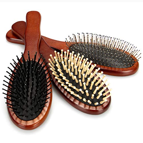 com-four® 3x Haarbürste Holz - Umweltfreundliche Bürste für Männer, Frauen, Kinder - Holz-Haarbürste mit verschiedenen Borsten [Auswahl variiert] (3er Set Braun) von com-four