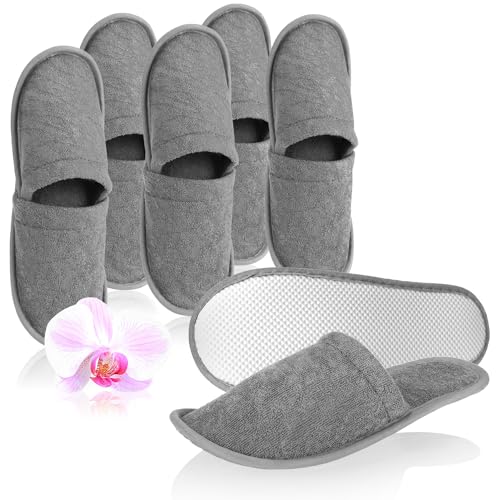 com-four® 6 Paar Frottee Slipper - gemütliche Hausschuhe mit rutschfester Sohle - Größe 38/39 - Farbe: grau von com-four