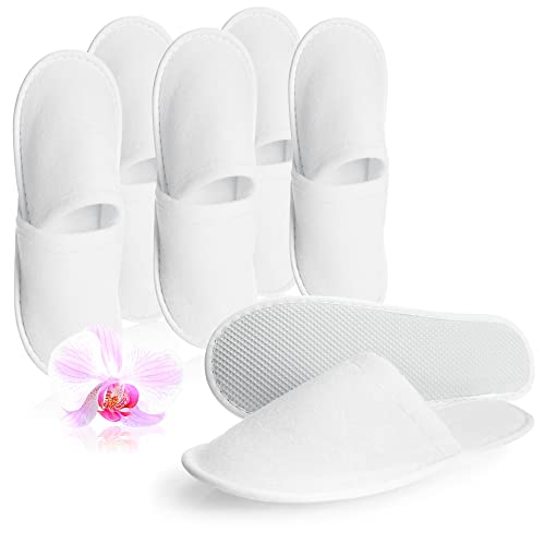com-four® 6 Paar Frottee Slipper - gemütliche Hausschuhe mit rutschfester Sohle - Größe 38/39 - Farbe: weiß von com-four