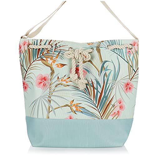 com-four® Große Strandtasche - Moderne Pooltasche für Strandutensilien - Damen-Shopper zum Einkaufen - Umhängetasche für Strand, Pool, Urlaub (mint - floral) von com-four