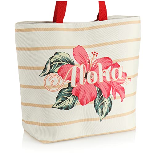com-four® Strandtasche - Damen-Shopper zum Einkaufen - moderne Pooltasche für Strandutensilien - Schultertasche für den Strand (beige - Aloha) von com-four