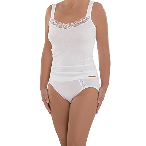 comazo Damen Unterhemd - 2er Pack - Top mit hochwertiger Spitze - Wäsche aus Micro-Modal - Auch für große Größen geeignet - Farbe Weiß - Gr. 46 von comazo