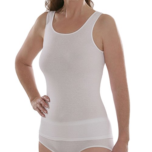 Comazo Damen Unterhemd – Shirt im 2er Pack Basic – Top 100% reiner Baumwolle – Unterwäsche - Unterhemden – Auch für große Größen geeignet - Weiss – Größe 40 von Comazo