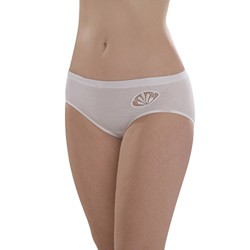 comazo Damen Hüftslip – 5er Pack Midislip – Weiß – Gr. 44 – Slip ohne Seitennähte – Unterhose mit hohem Bund und Motiv – 100% Baumwolle – Für große Größen geeignet von comazo