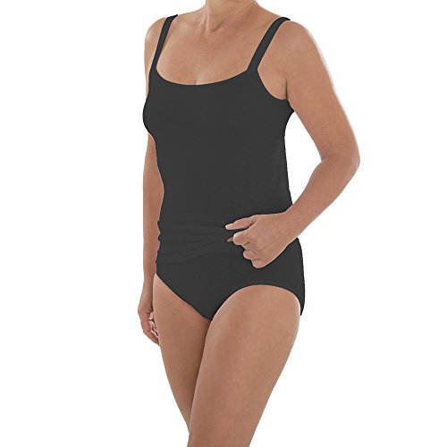 Comazo Damen Trägerhemd – Shirt im 2er Pack – Unterhemden 100% reiner Baumwolle – Top mit breiten Trägern - Unterhemd ohne störende Seitennähte – Farbe Schwarz - Größe 44 von Comazo