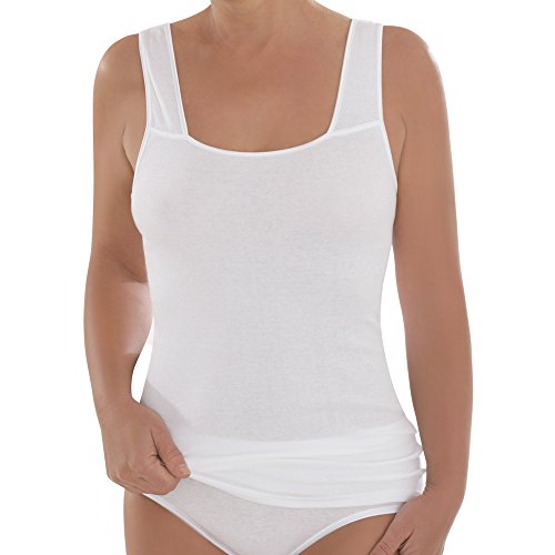 Comazo Damen Unterhemd – 2er Pack – Weiß – 44 – Shirt aus reiner Baumwolle – Achselhemd mit breiten Trägern – Unterhemden - Strapazierfähig und pflegeleicht von Comazo
