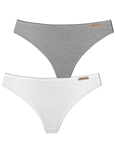 comazo Earth 2er Sparpack Damen String, Gr.44, grau-Melange-Weiss von comazo