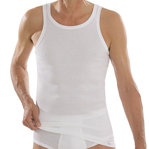 comazo Herren Unterhemd - Unterhemden Doppelripp - Shirt ohne Arm - Tank Top aus Reiner Baumwolle Platin - Weiß - Gr. 6 (L) von comazo